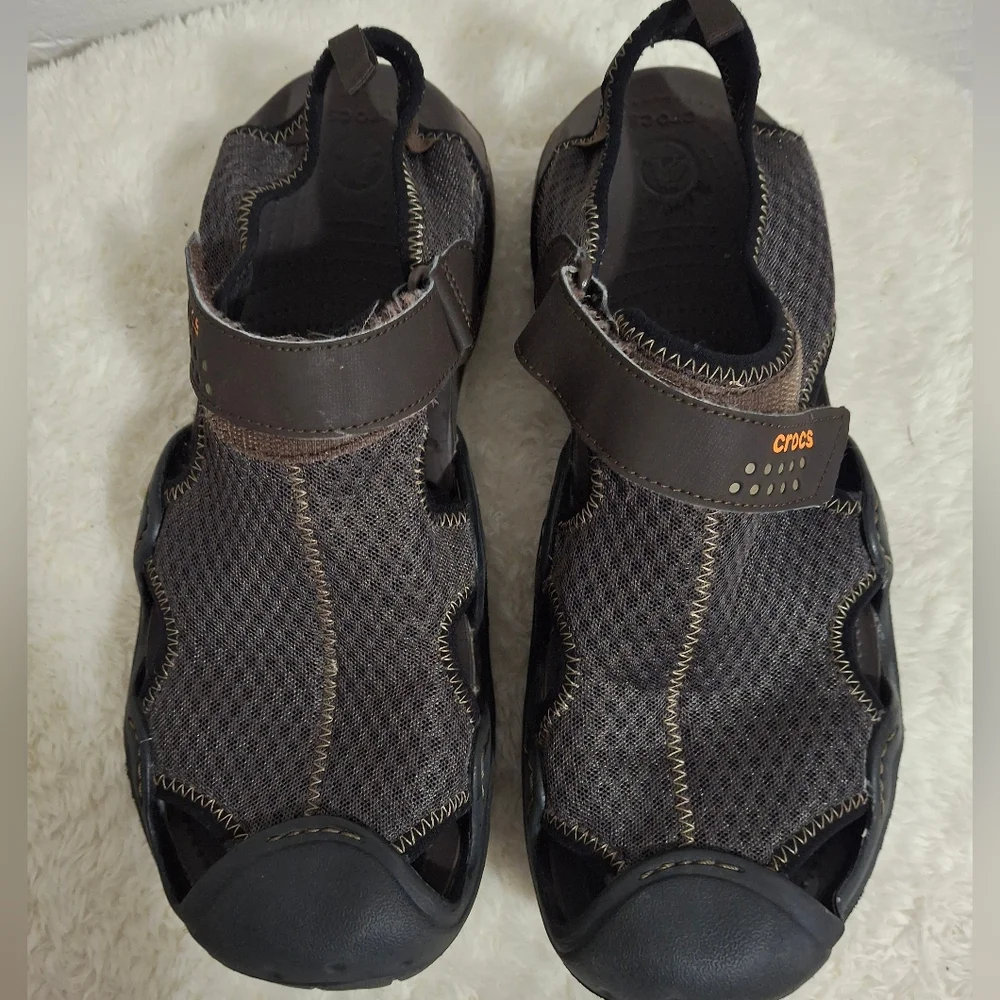 Men's Swiftwater Crocs Sandals - Brown and Black Size 12.